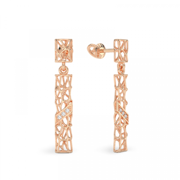 Coral Sticks With Stones Earrings From Rose Gold