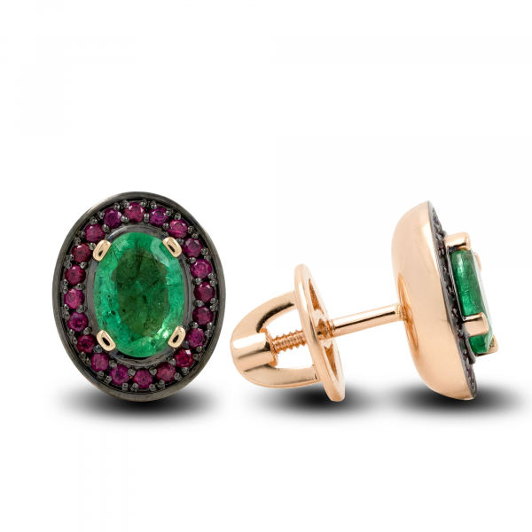 Gold Earrings With Emerald And Ruby