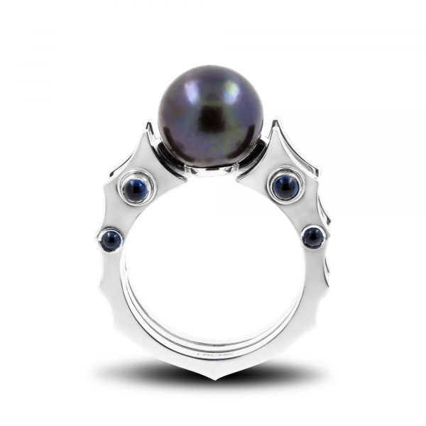 White Gold Ring With Sapphires, Diamonds and  Pearl  