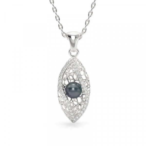 Seashell With Pearl  White Gold Pendant