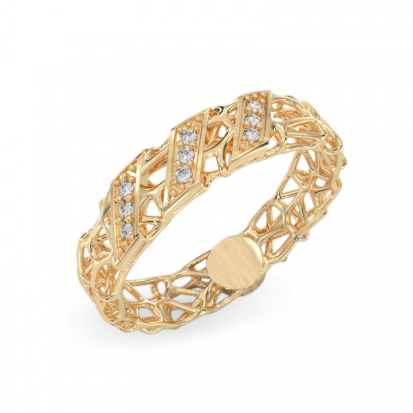 Coral Ring With Diagonal From Yellow Gold