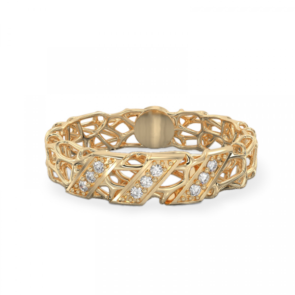 Coral Ring With Diagonal From Yellow Gold