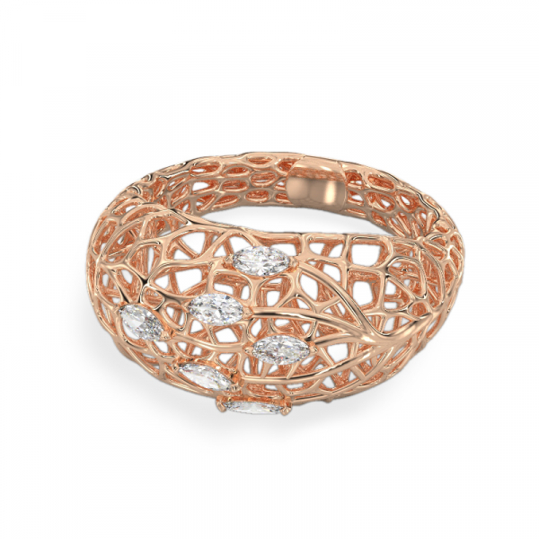 Coral Ring With Dew Drops From Rose Gold