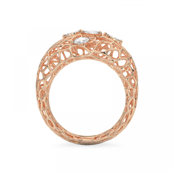 Coral Ring With Dew Drops From Rose Gold