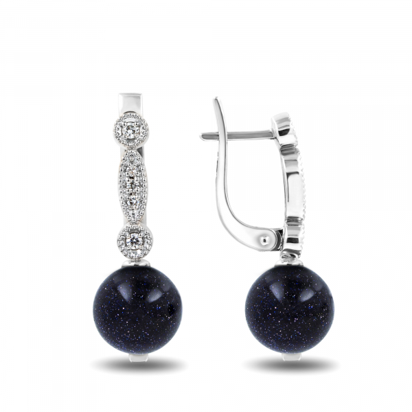 Gold Earrings With  Blue Aventurine