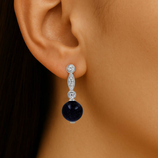 Gold Earrings With  Blue Aventurine