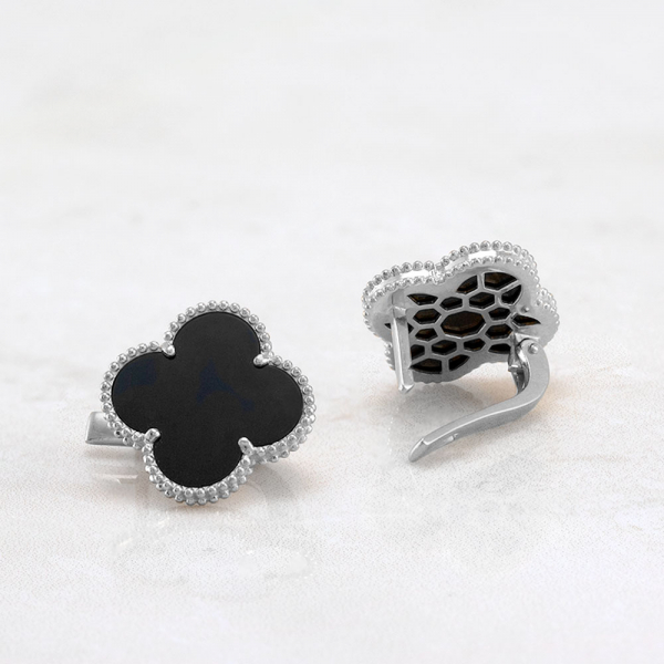 Earrings Clover With Black Onyx