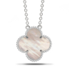 Silver Necklace Clover With White Mother-of-pearl