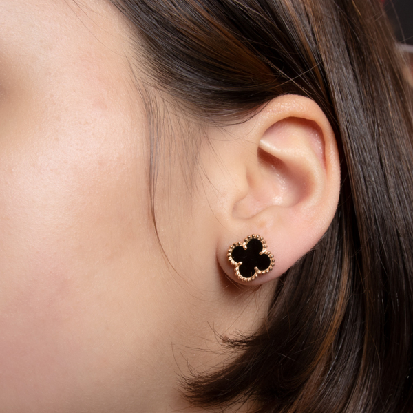 Small Earrings Clover With Onyx