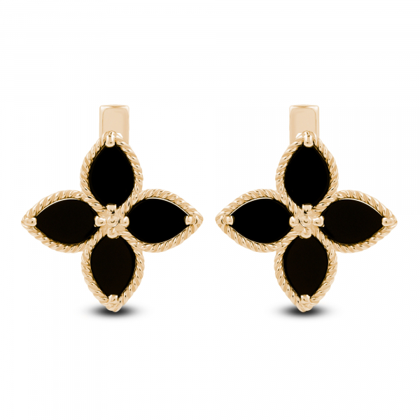 Gold Platted Earrings Black Lily Flower