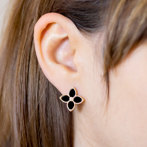 Gold Platted Earrings Black Lily Flower