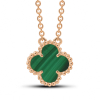 Gold Necklace Clover Mini With Malachite