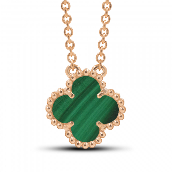 Gold Necklace Clover Mini With Malachite