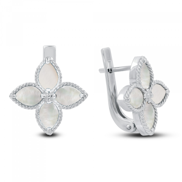 Silver Earrings  White Lily Flower 