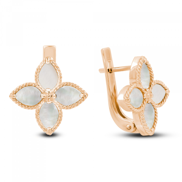 Gold Platted Earrings  White Lily Flower 