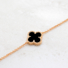 Gold Bracelet  Mini Clover With  Onyx