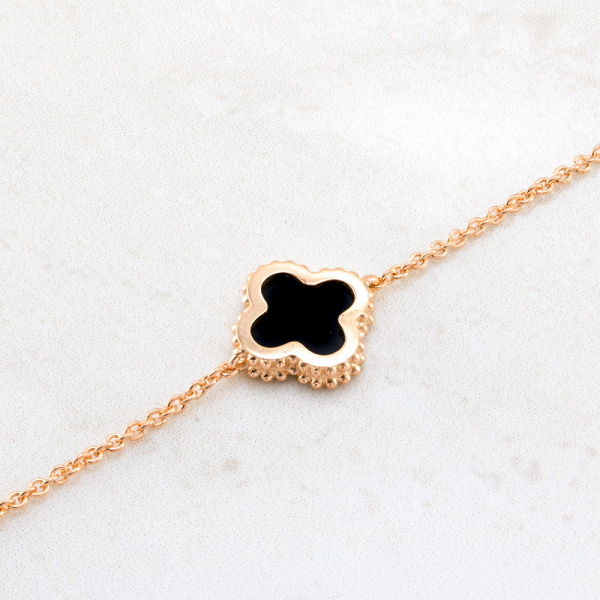 Gold Bracelet  Mini Clover With  Onyx