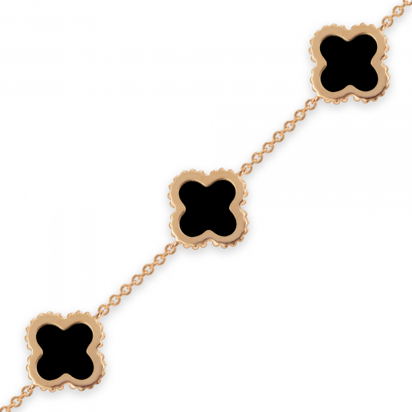 Gold Bracelet Clover With Onyx