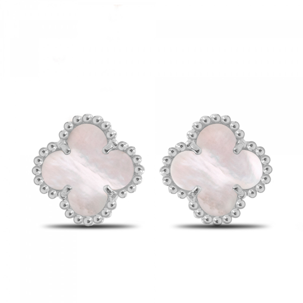 Small White  Gold Earrings CLOVER Mini