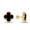 Small Yellow Gold Earrings CLOVER  With Onyx