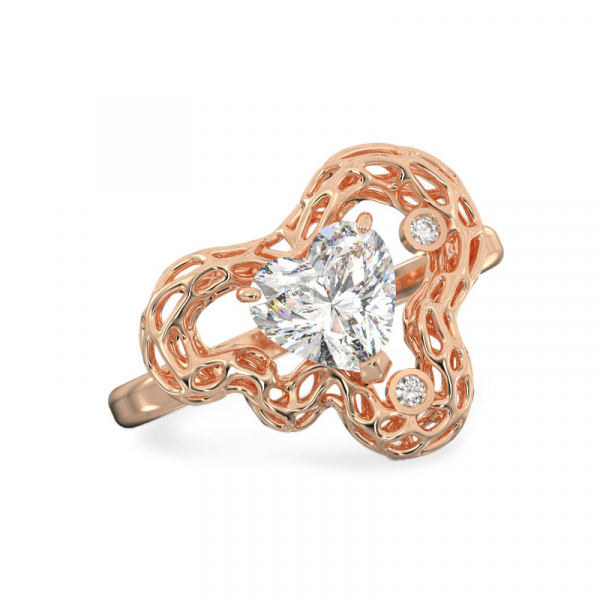 Elegant Leaf With Heart Rose Gold Ring